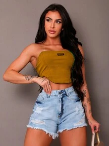 Women Denim Shorts - Rửa nhẹ - Xem 3