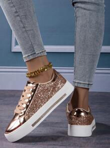 2023 Fashion Lightweight Slip-On Pink Flat Sneakers For Women, Non-Slip Durable Casual Shoes - Gold - View 5