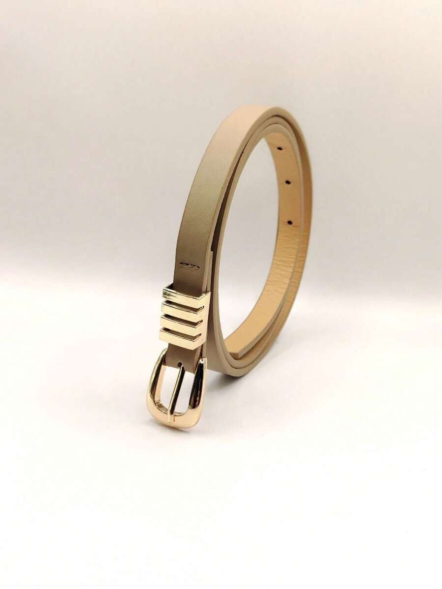 KIT New Imported Women's Thin Belt With Gold Buckle - 杏色 - 查看 1