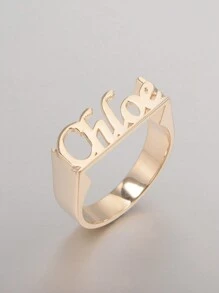 定制独特名字雕刻单指戒指，男女通用父亲节、母亲节、情人节、生日、周年纪念、朋友、毕业典礼、圣诞节礼物 - 金色 - 查看 36