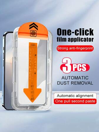 3 Packs Automatic Alignment Dust-Free Application Case With One-Pull Technology, Glossy Finish Screen Guard Compatible With Iphone 16 Pro Max/15/14/13/12 Pro/11/X/XR/XS Max Gift For Birthday, Family, Friends Tempered Glass, Phone Screen Protector, Phone Accessories