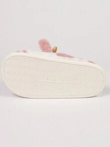 女士彩色圆点图案毛绒卡通牛皮印花家居拖鞋厚底室内卧室休闲拖鞋 - 西瓜粉 - 查看 7