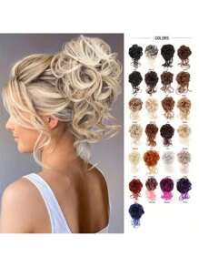 凌亂包子頭發片，輕輕鬆鬆的捲度髮型搭配鬈曲編織馬尾髮環，優雅設計時尚派對必備單品