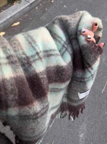 1 件薄荷绿格子围巾，温暖仿羊绒混纺围巾，英式冬季配饰