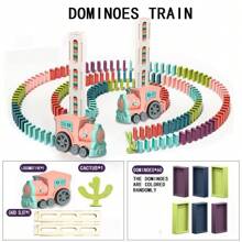 1 件儿童多米诺骨牌卡车电动游戏摇摆火车卡片积木儿童玩具车自动摇摆带灯光和声音，万圣节圣诞节礼物 - 藍色 - 查看 13
