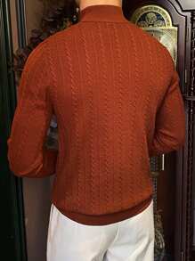 Men's Stand Collar Twist Knit Sweater, For Fall Winter - Brown - View 2