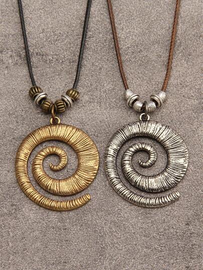 1pc Asymmetrical Spiral Pendant Necklace, Minimalist Fashion Street Hip-Hop Style Necklace With Vintage Lantern Bead, Dragonfly Decor, Long Beaded Wax Cord Sweater Chain For Women