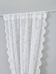 1pc White Feather Lace Rod Pocket Curtain, French Romantic Minimalist Lace Divider Curtain For Kitchen, Windows, Bedroom - White - View 6