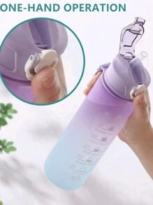 1 pieza Botella de color degradado y escarcha de 750ml, botella deportiva escolar con horario de bebida diario de moda, a prueba de fugas, ideal para camping al aire libre, ciclismo, fitness y regalo para hombres/mujeres, botella de agua