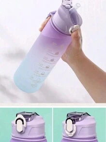 1 pieza Botella de color degradado y escarcha de 750ml, botella deportiva escolar con horario de bebida diario de moda, a prueba de fugas, ideal para camping al aire libre, ciclismo, fitness y regalo para hombres/mujeres, botella de agua