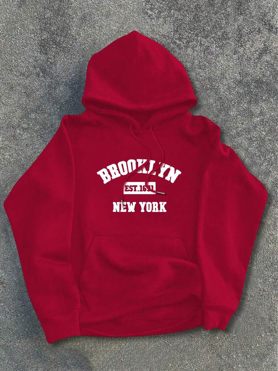 Men's Regular Fit Hooded Long Sleeve Sweatshirt With Pockets, Personalized Print, Casual Sport Outdoor Wear