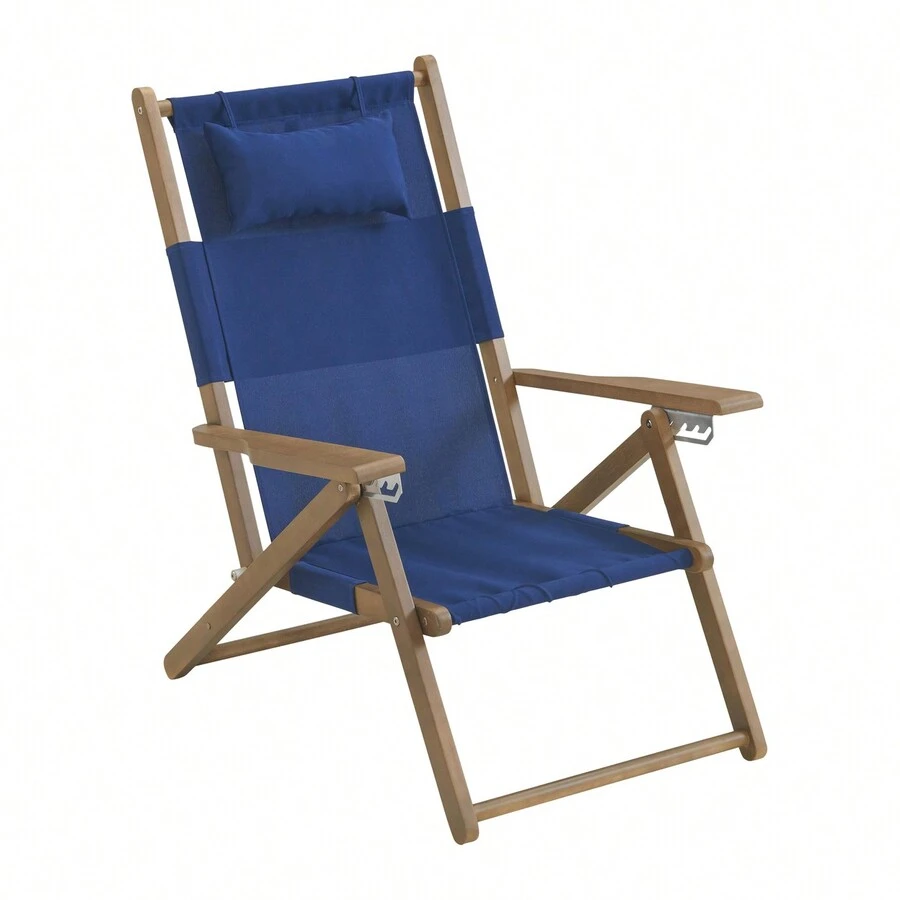 Lavish Home Wood Folding Beach Chair Blue 4Position Reclining Weather