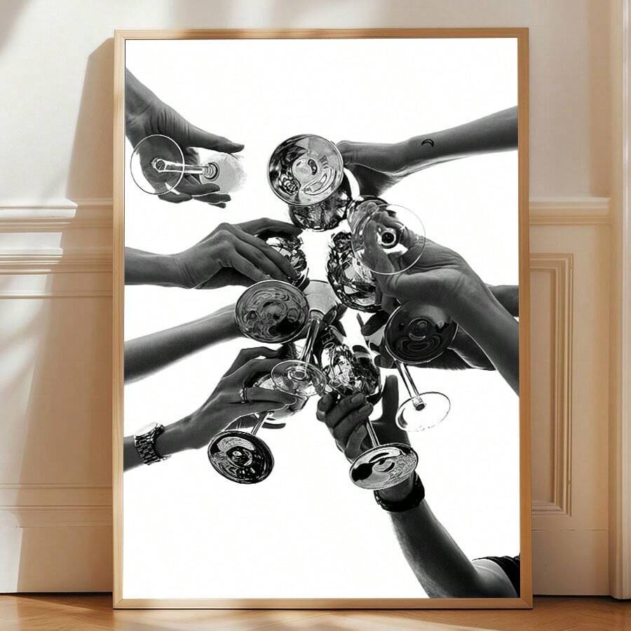 1 件/套复古黑白欢呼印刷帆布海报，黑白鸡尾酒帆布墙艺术礼物，非常适合家庭办公室、餐厅或客厅墙壁装饰，不含框架 - 黑與白 - 查看 1