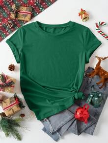 Customized Thanksgiving, Christmas Gift, Personalized Women's T-Shirt - Add Your Own Text/Image (Badge/Company Logo/Family Photo/Selfie) To Design Your Own Customized Printed T-Shirt, Add Your Favorite Photos And Text (Girlfriend Photo/Couple Photo/Family Photo/Selfie/Pet Photo/Friend Photo) To Design Your Own Customized Printed T-Shirt - Dark Green - View 2