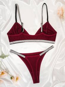 Conjunto de lencería para mujer de 2 piezas de sujetador y ropa interior de punto acanalado, cómodo y suave para la piel - Burdeos - Ver 7