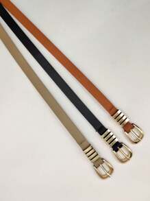 KIT New Imported Women's Thin Belt With Gold Buckle - kit3(黑色+焦糖色+米色) - 查看 2