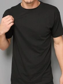 Men's 100% Cotton Basic Short Sleeve Summer T-Shirt - Black - View 1