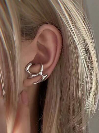 1 对时尚几何图案光滑耳夹耳环，女士朋克休闲装