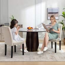 VECELO Upholstered Dining Chairs Set Of 4, Modern PU Leather And Solid Wood Legs & High Back, Parsons For Kitchen/Living Room- Beige - 米色 - 查看 2