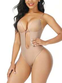 Sports Outdoor 1PC European And American Hot Sexy, Invisible Shoulder Straps, Backless Bodysuit, Bras, Seamless Deep V Shapewear Women Gym Accessories - Beige - View 15