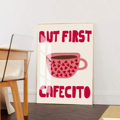 1 Set Pink Aesthetic Minimalist Coffee Poster And Print, Modern Canvas Wall Art Gift, Cute Coffee Cup Kitchen Decor Funny Kitchen Coffee Quote Poster, Unframed