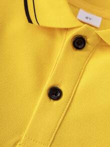 男孩黃色長袖 Polo 衫，騎士刺繡條紋領學院風上衣，適合返校季、日常穿著，秋冬款 - 黃色 - 查看 5