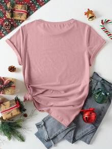 Customized Thanksgiving/Christmas Gift, Personalized Women's T-Shirt - Add Your Own Text/Image (Badge/Company Logo/Family Photo/Selfie) - Baby Pink - View 3