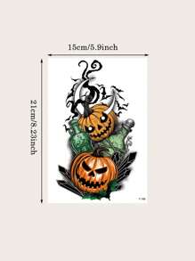 1 件临时纹身酷炫万圣节派对、南瓜、蝙蝠彩色人体彩绘化妆防水假纹身贴纸一次性使用可持续 1-3 天 - 黑色 - 查看 8