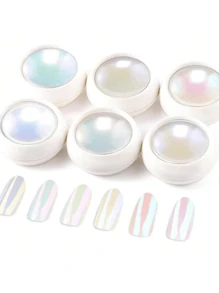6pcs/Set Y2K Aesthetic Chrome Nail Powder, Metallic Mirror Effect Holographic Color Changing Mermaid Unicorn Dip Powder Nail Art, Nail Salon DIY Decoration For Beginner - 彩色 - 查看 6