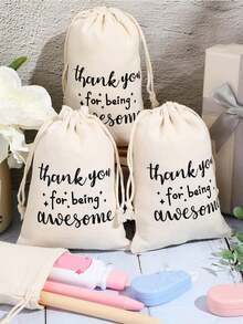 2/5/10 piezas Bolsa de regalo beige con texto de agradecimiento - Le agradecemos su apoyo. Nos gustaría enviarle un pequeño obsequio - Bolsas de agradecimiento - como bolsa de regalo de fiesta con la frase "Gracias por ser increíble" impresa, para expresar nuestra gratitud a nuestros empleados, colegas y amigos. Regalo para la novia, damas de honor y padrinos de boda - Beis - Ver 6