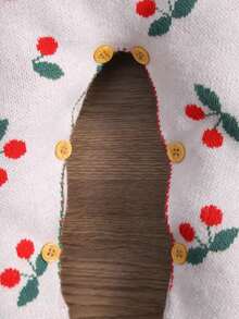 Baby Girls Cherry Pattern Ruffle Trim Long Sleeve Knit Romper