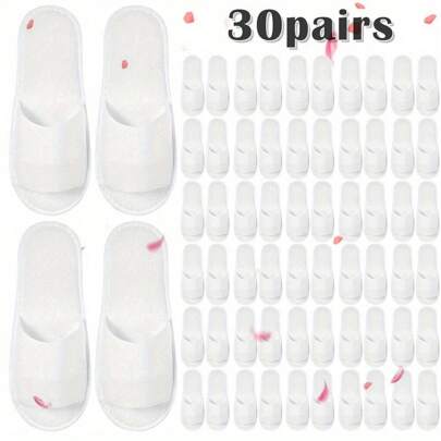 30Pairs Open Toe Disposable Spa Hotel Home Use Guest Slippers Thin,Shoes And Boots Accessories