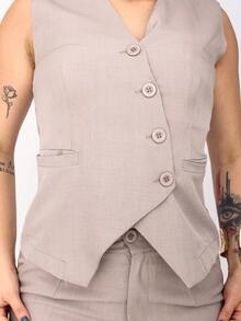 Women's Vest And Shorts Set In Luís Twill Fabric - Pearl - View 9