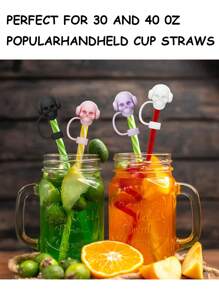 1pc/4pcs Skeleton Head Silicone Straw Cover Caps For 30&40 Oz Tumbler, 10mm Straw Toppers, Reusable Straw Covers, Dustproof Straw Caps, Simple Straw Tip Lids, Holiday Gifts, Trick Or Treat Halloween Parties Small Gifts, Spooky Scary Horror Creepy Dark Skull Straw Cover Caps, Halloween Cup Decorations Accessories - Multicolor - View 4