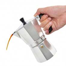 1 chiếc ấm pha cà phê espresso Moka Pot hình bát giác bằng nhôm Ý cổ điển màu bạc/đen - 21cm - Xem 4