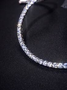 1pc 3mm Top Quality Hip Hop Four Claw Round Cut Zirconia Tennis Chain Bracelet In White Gold S925 Sterling Silver Shining Light Luxury And High-End Exquisite Bracelet Fine Jewelry Gifts For Girls - Silver - View 6