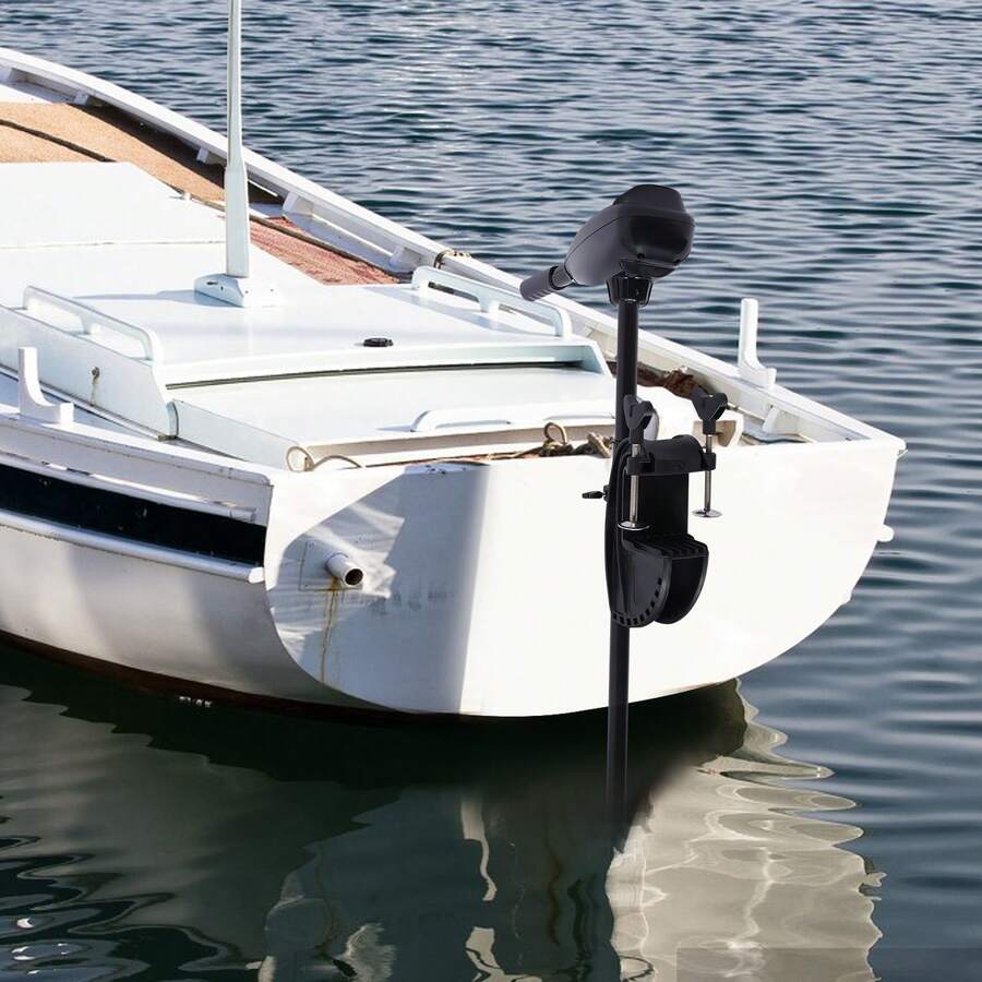 Electric Trolling Motor, 12V 1.2HP Electric Outboard Motor Brush Saltwater Transom Mounted Trolling Motor With Adjustable Handle For Inflatable Boats Kayaks Inflatable Boats - 黑色 - 查看 1