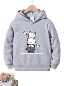 小女孩 3 只可爱猫咪卡通印花卫衣 - 灰色 - 查看 3