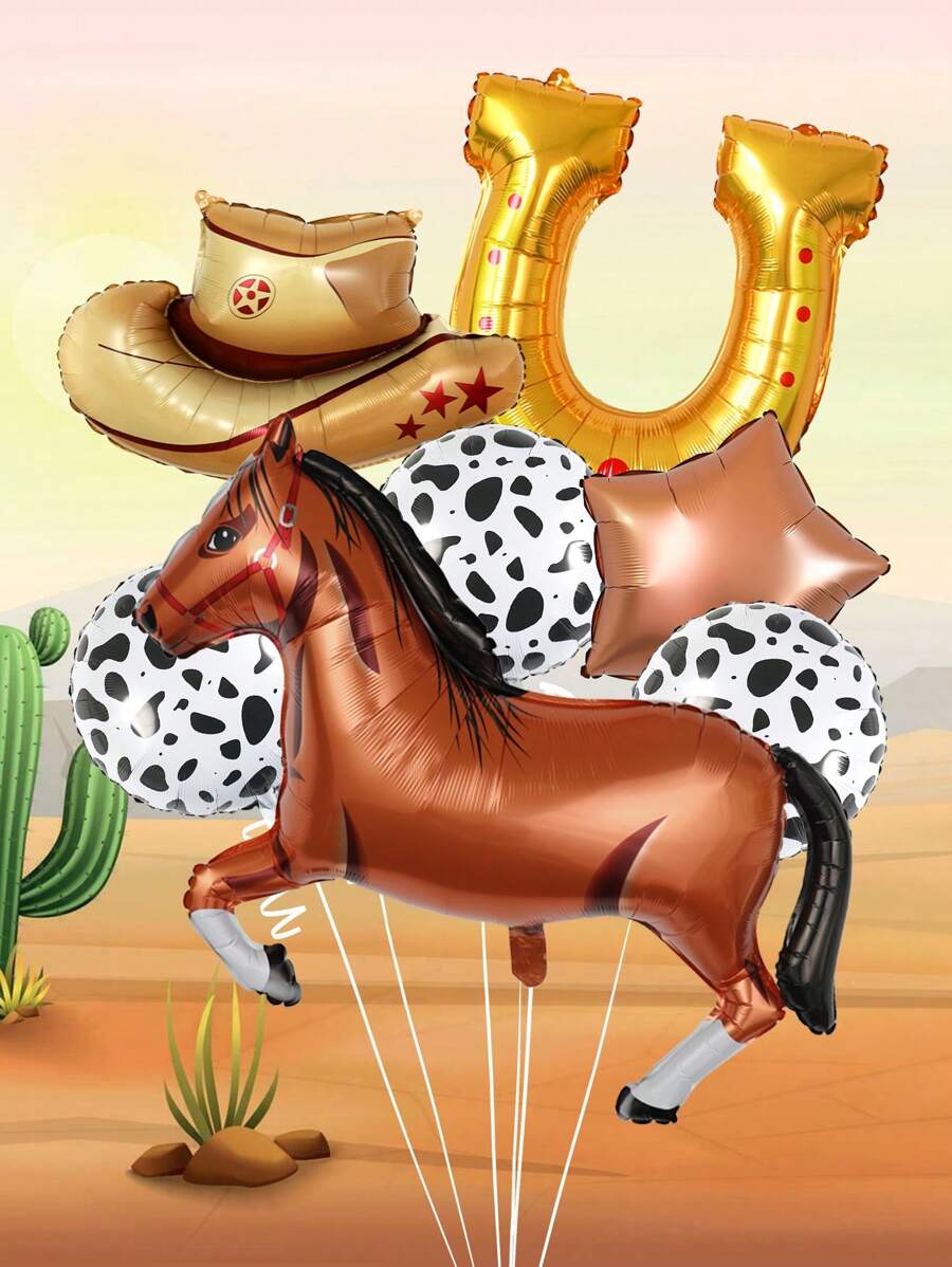 Bộ 7 quả bóng bay tiệc phương Tây, bao gồm bóng bay hình mũ cao bồi màu nâu, bóng bay lá ngựa màu nâu, bóng bay in hình con bò, bóng bay hình móng ngựa, thích hợp cho tiệc sinh nhật theo chủ đề miền Tây hoang dã, trang trí tiệc độc thân và trang trí trang trại, lý tưởng để trang trí tiệc sinh nhật phương Tây, trang trí tiệc độc thân Last Rodeo, - Nhiều màu - Xem 1