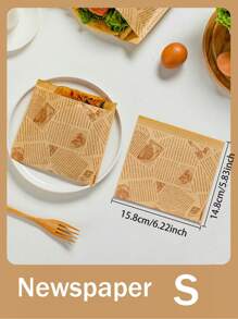 25pcs/Pack Brown Kraft Paper Bear & Lemon Print Sandwich/Bread/ Oil Proof Self-Adhesive Packaging Bags, Suitable For Sandwiches, Burgers, Fries, Party Snacks Etc. (Slight Difference In Pattern Arrangement Due To Production Batch) - Brown - View 7