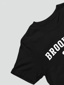 Men's Basic T-Shirt, 100% Cotton Knit, Short Sleeve, Brooklyn Print, Round Neck - 黑色 - 查看 3