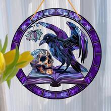 1pc Colorful Painted Glass Crow Suncatcher - 5.9"X5.9" Acrylic Window Hanging, Suitable For Halloween And Gothic Decor, Unique Bird Lover Gift - Multicolor - View 6