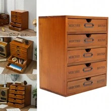 LIVINGANDHOME Living And Home Rustic 5-Drawer Wooden Organizer Box - 25cm W x 17.5cm D x 31cm H Brown - View 8