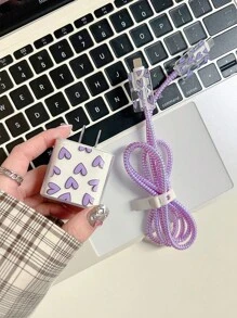5 pièces Ensemble d'accessoires de charge avec design en forme de cœur violet - Adaptateur de chargeur 20W/18W, protecteur de câble de charge, boîtier de protection de la tête de charge, compatible avec les chargeurs 11 12 13 14 15 16