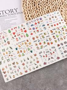 12 件可爱卡通万圣节指甲贴纸，冬季雪花圣诞树姜饼人图案指甲贴，花卉圣诞设计指甲装饰 DIY - 彩色 - 查看 2