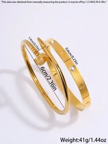 Camhanno 2 Pieces Of Light Luxury Fashion Stainless Steel Plum Blossom Nails + Eight-Pointed Star Diamond Bracelet Are Suitable For Holiday Girlfriends - Gold - View 4