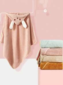 1件珊瑚绒可爱卡通动物连帽浴巾，柔软吸水速干浴袍斗篷披肩两用浴巾，游泳速干浴巾