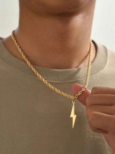 1 件朋克风格不锈钢男士项链，独特的闪电图形设计，街头时尚，适合休闲多用途日常佩戴，墨西哥风格吊坠