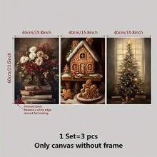 Bộ 3 tấm áp phích nghệ thuật Giáng sinh cổ điển - Tranh in vải canvas Giáng sinh cổ điển - Mô hình nhà tranh Giáng sinh, Ông già Noel, Bó hoa Giáng sinh, Đồ trang trí Giáng sinh mộc mạc, Đồ trang trí nhà cửa, Không có khung - Nhiều màu - Xem 12