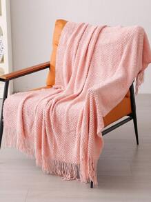 1條純色針織毯,北歐風格亞克力長方形辦公室午睡沙發毯,透氣針織披肩,床巾,適用於冬季